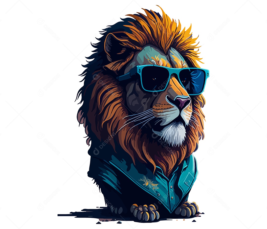 Mascote 3D Leão Com Óculos EPS Editável