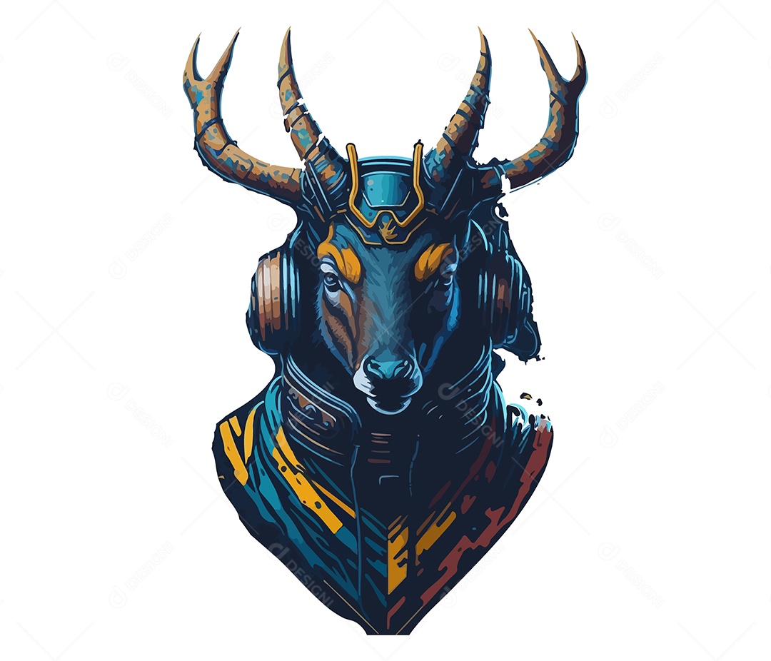 Mascote 3D Cervo Com Fone De Ouvido EPS Editável