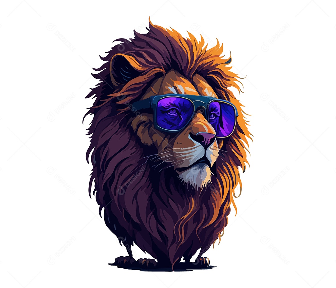 Mascote 3D Leão Com Óculos EPS Editável
