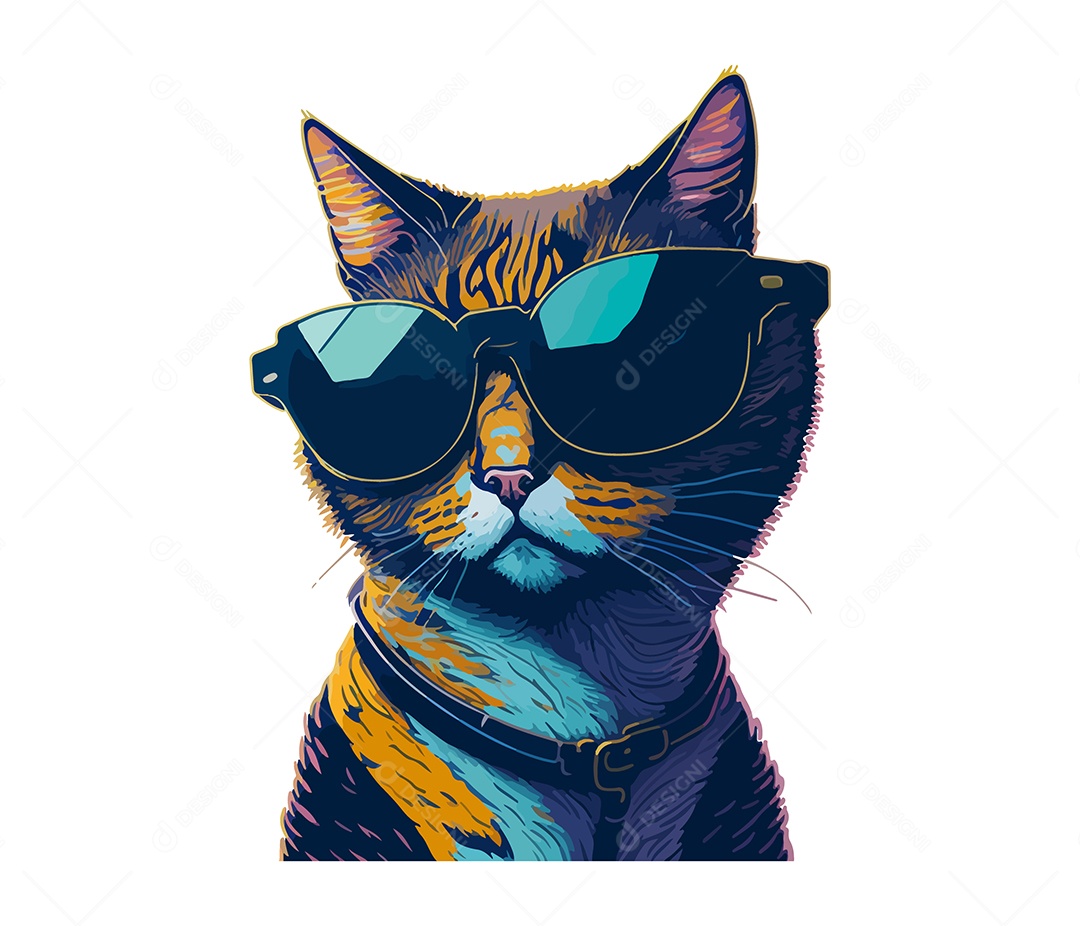 Ilustração 3D Gato Com Óculos EPS Editável