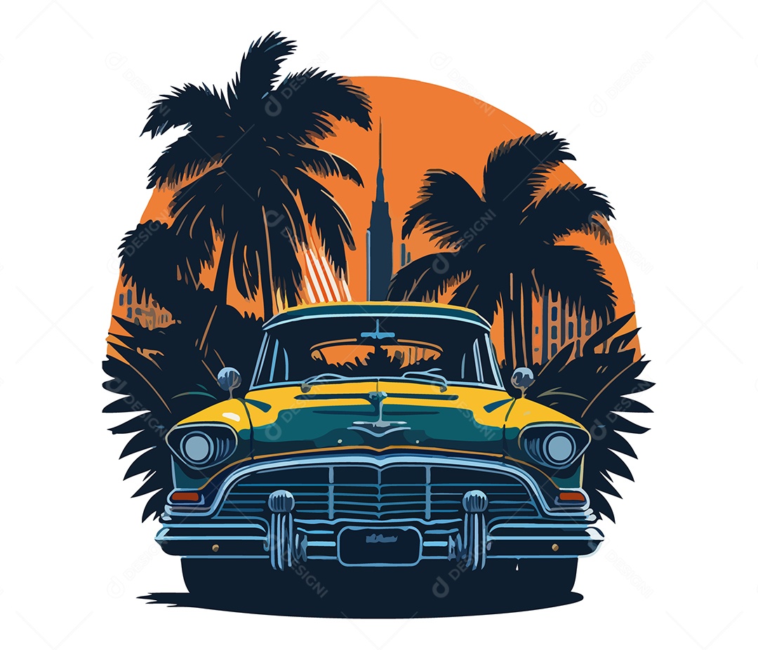 Ilustração 3D Carro Palmeiras EPS Editável