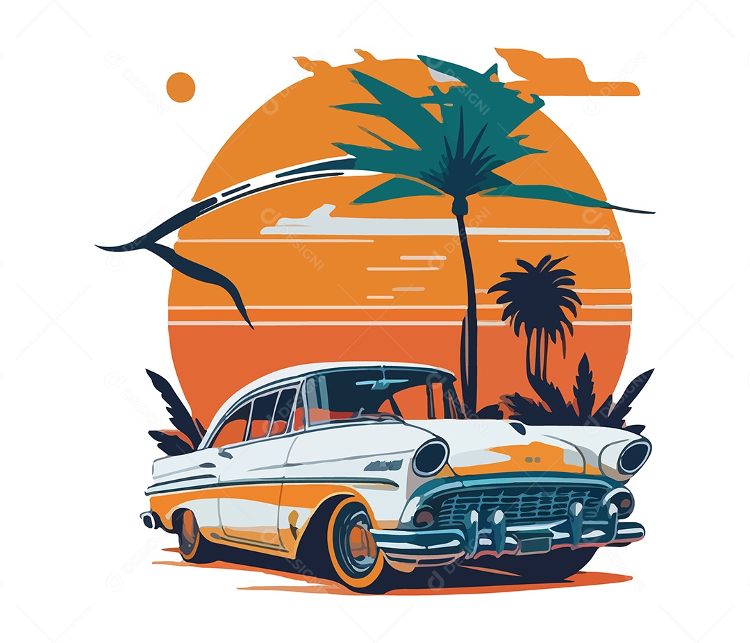 Ilustração 3D Carro Palmeiras EPS Editável