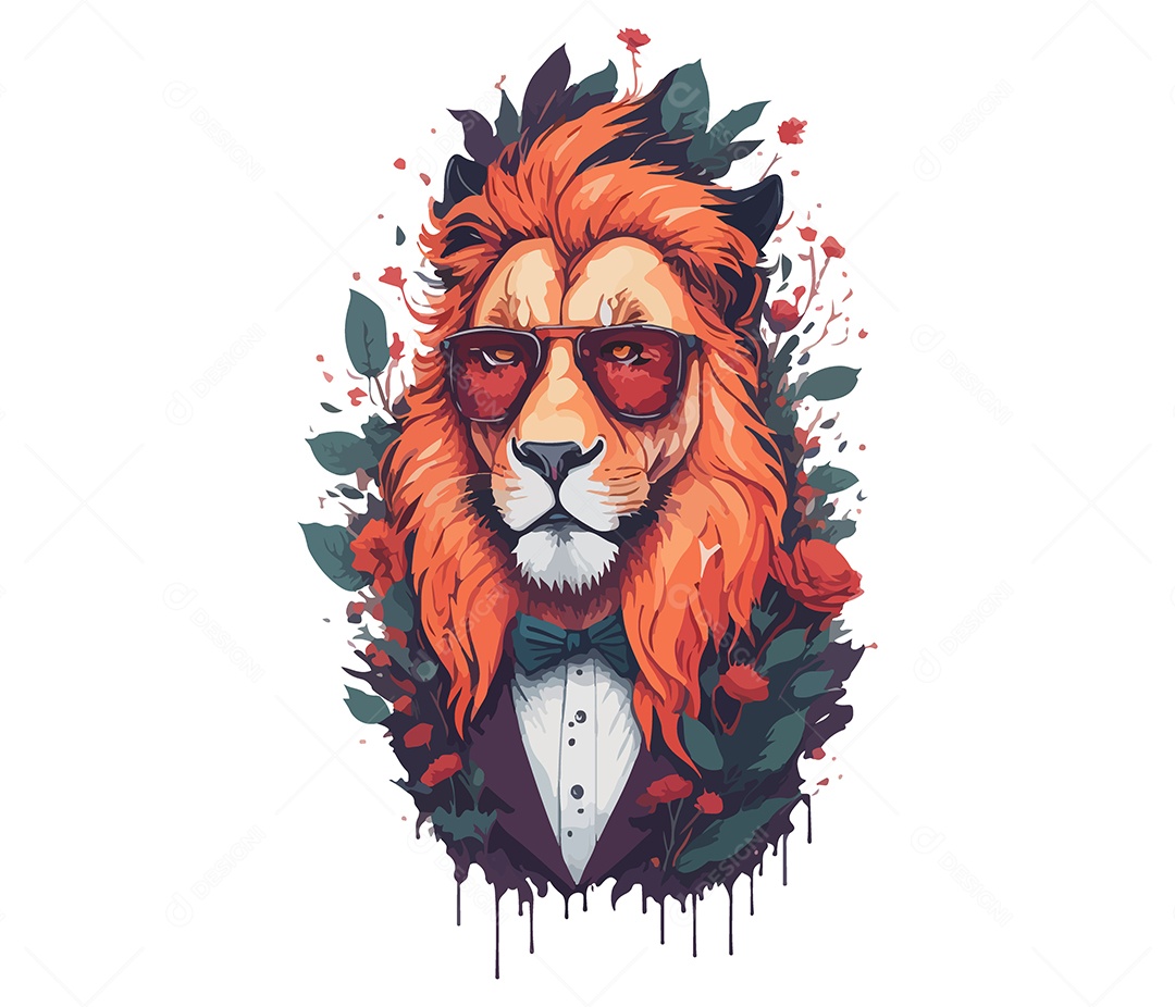 Mascote 3D Leão Com Óculos EPS Editável