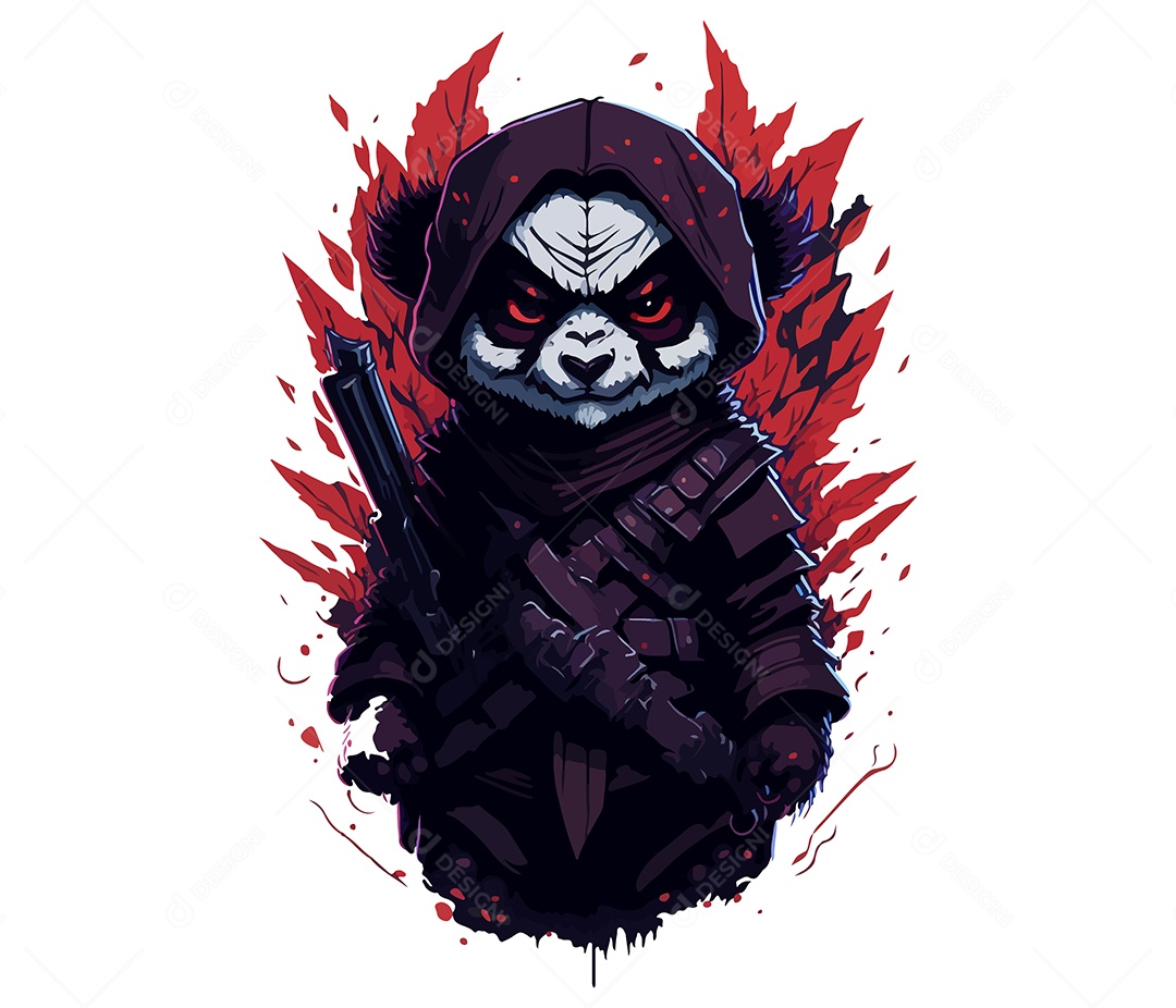 Ilustração 3D Urso Panda Com Armadura EPS Editável