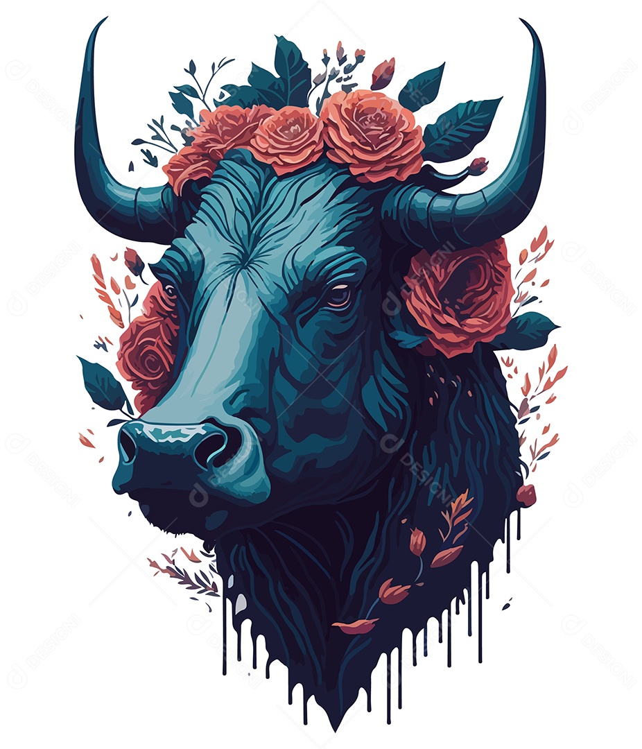 Ilustração 3D Vaca Com Flores EPS Editável