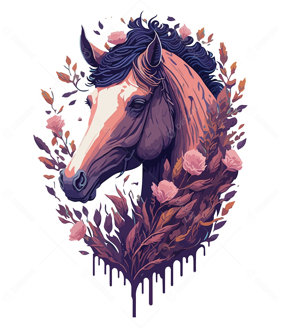 Ilustração 3D Cavalo Com Flores EPS Editável