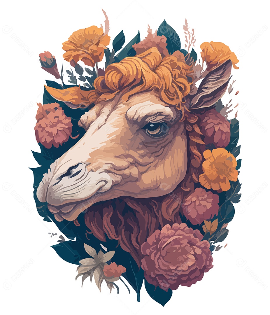 Ilustração 3D Camelo Com Flores EPS Editável