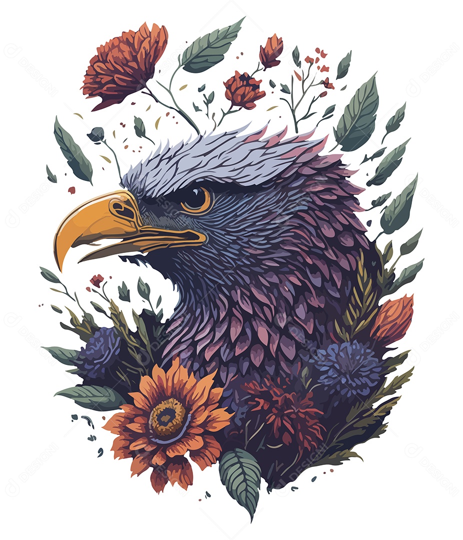 Ilustração 3D Águia Com Flores EPS Editável