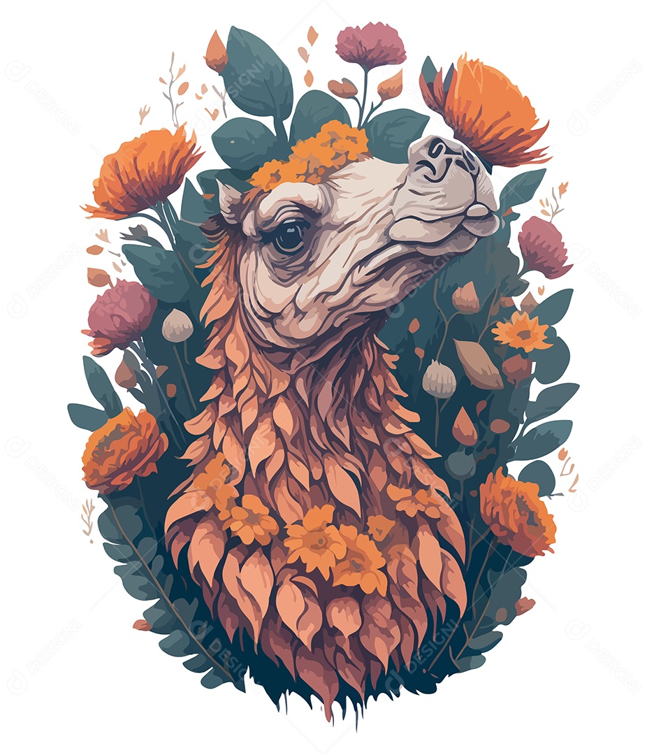 Ilustração 3D Camelo Com Flores EPS Editável