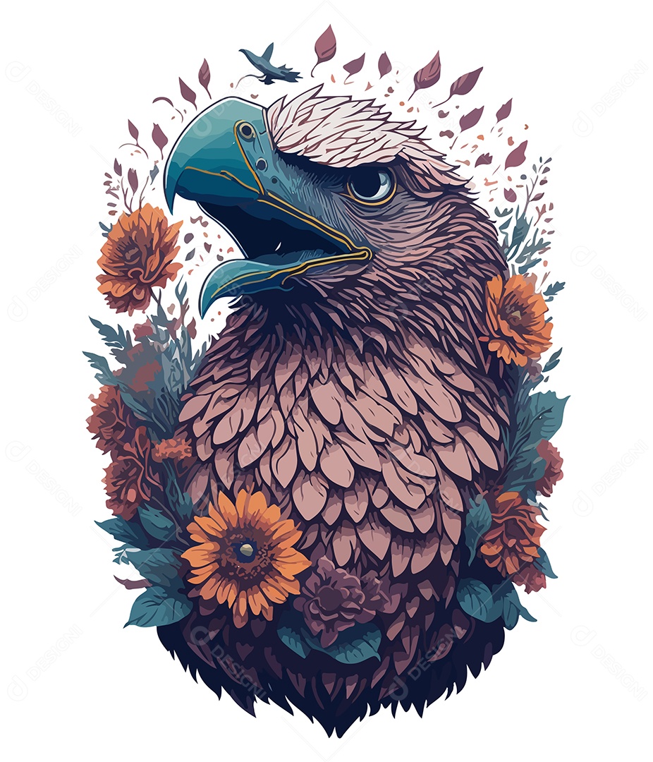 Ilustração 3D Águia Com Flores EPS Editável