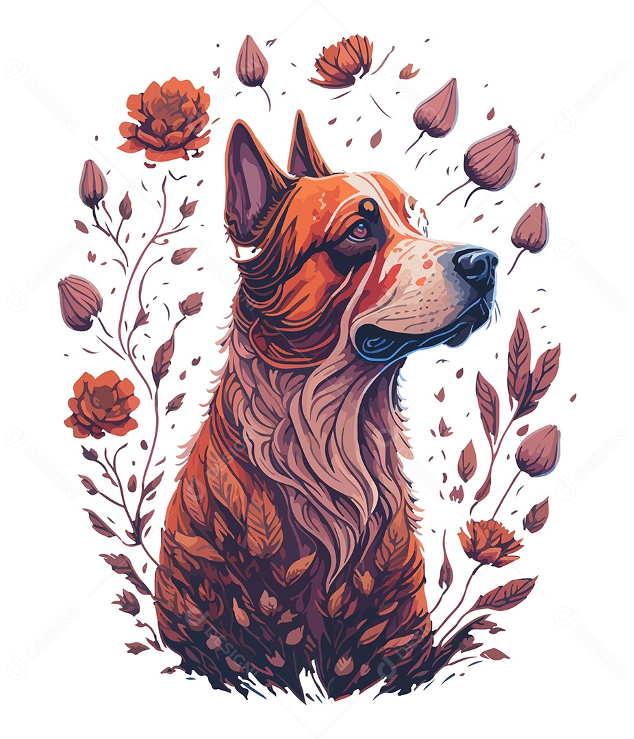 Ilustração 3D Cachorro Com Flores EPS Editável