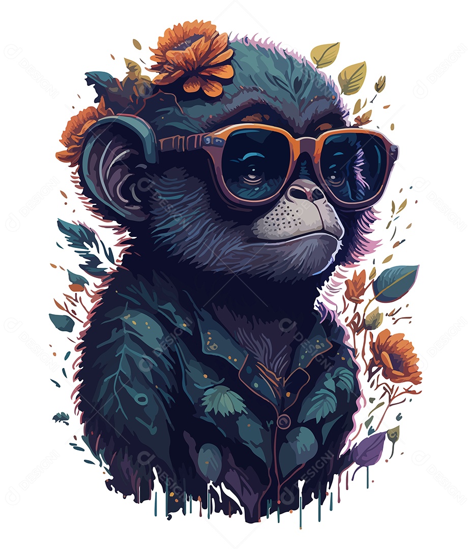 Ilustração 3D Macaco Com Óculos EPS Editável