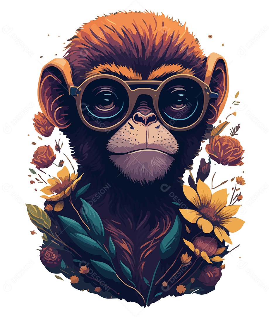 Ilustração 3D Macaco Com Óculos EPS Editável