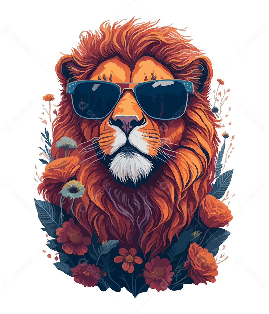 Ilustração 3D Leão Com Óculos EPS Editável