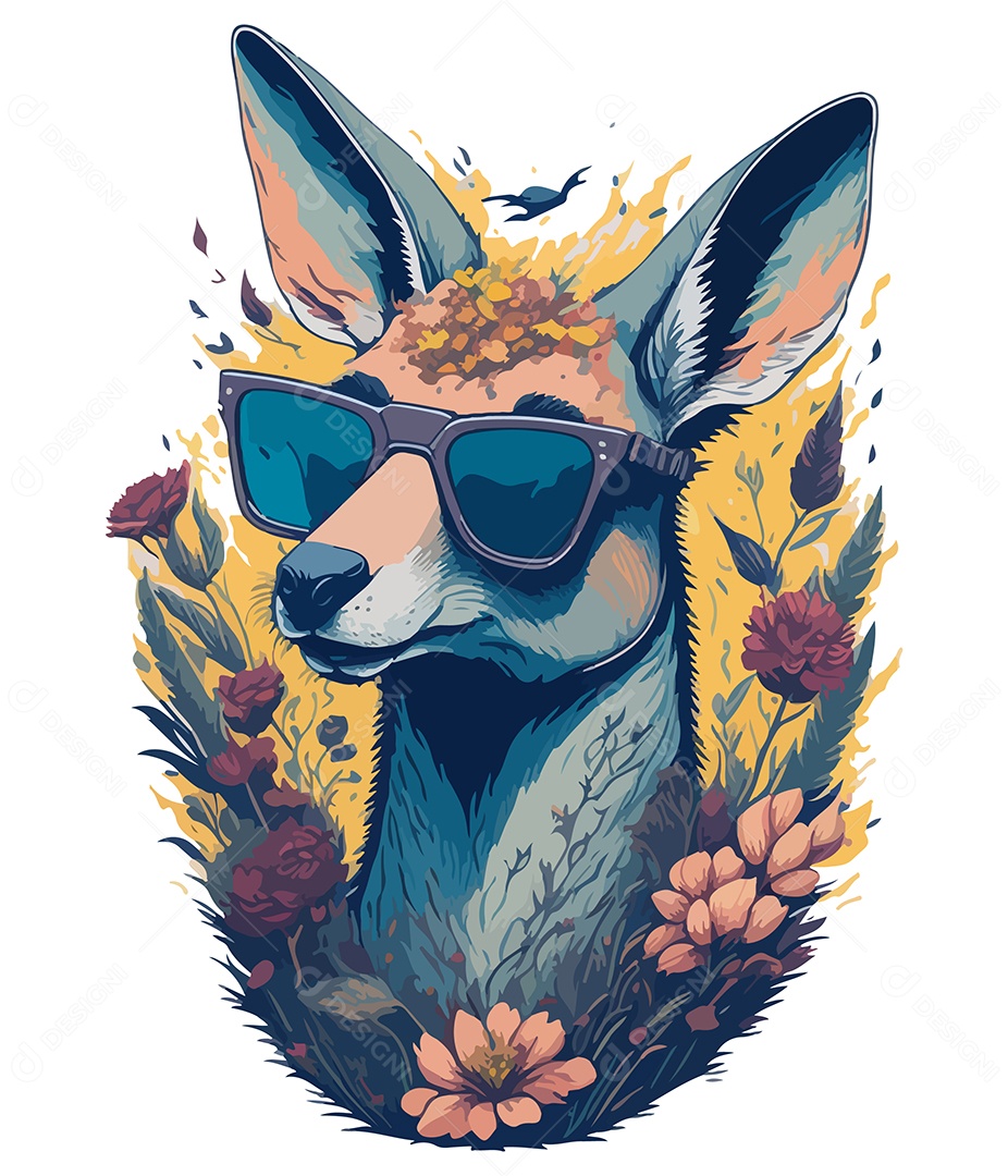 Ilustração 3D Canguru Com Óculos EPS Editável