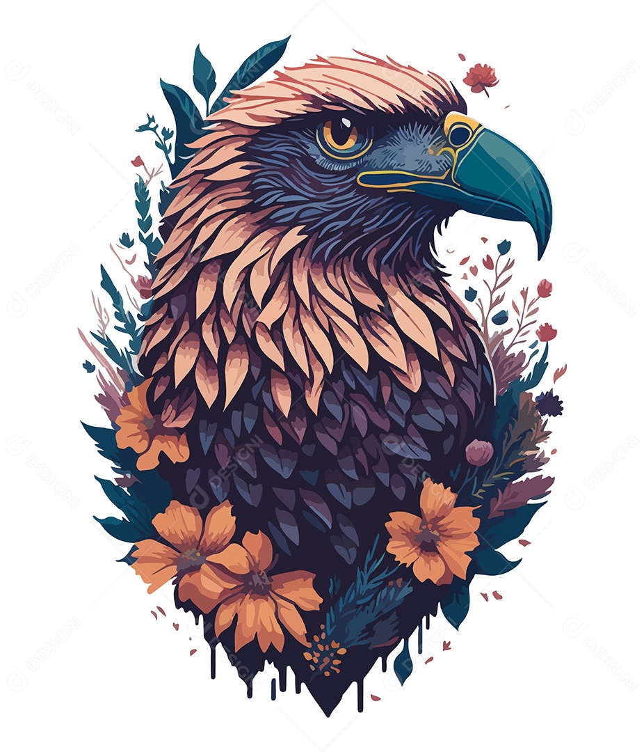 Ilustração 3D Águia Com Flores EPS Editável