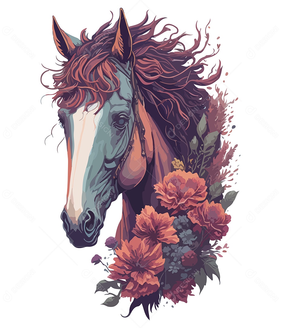 Ilustração 3D Cavalo Com Flores EPS Editável