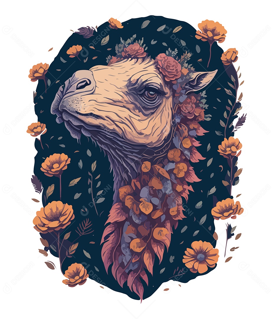Ilustração 3D Camelo Com Flores EPS Editável