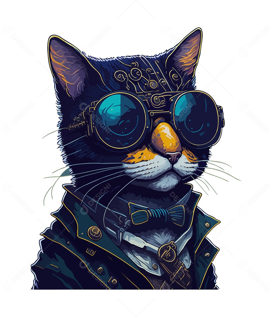 Ilustração 3D Gato De Óculos EPS Editável