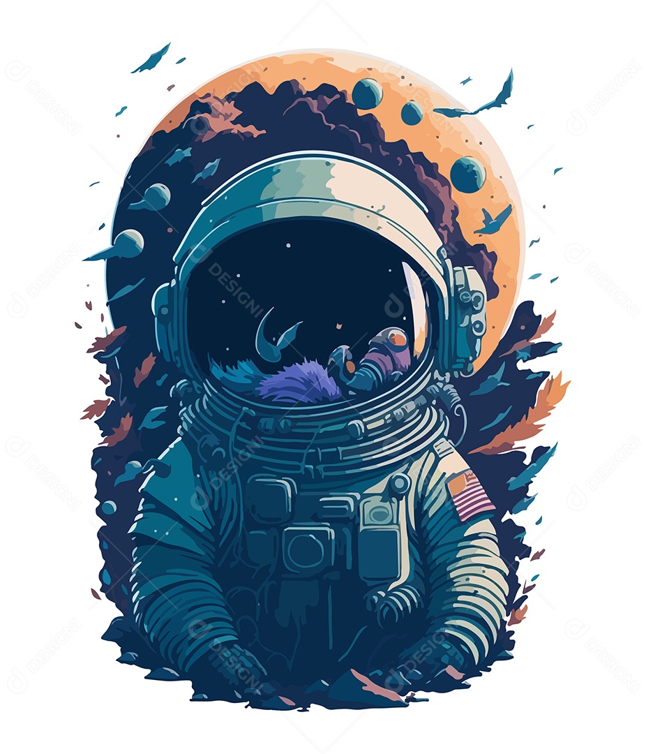 Ilustração 3D Astronauta Paisagem Lunar EPS Editável