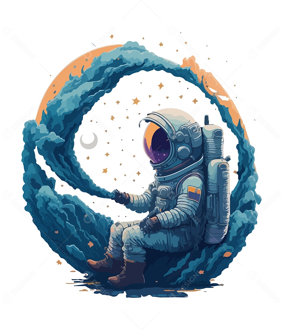 Ilustração 3D Astronauta Paisagem Lunar EPS Editável