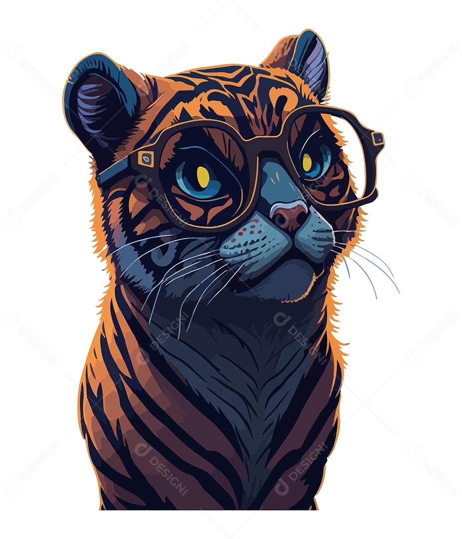 Ilustração 3D Tigre De Óculos EPS Editável