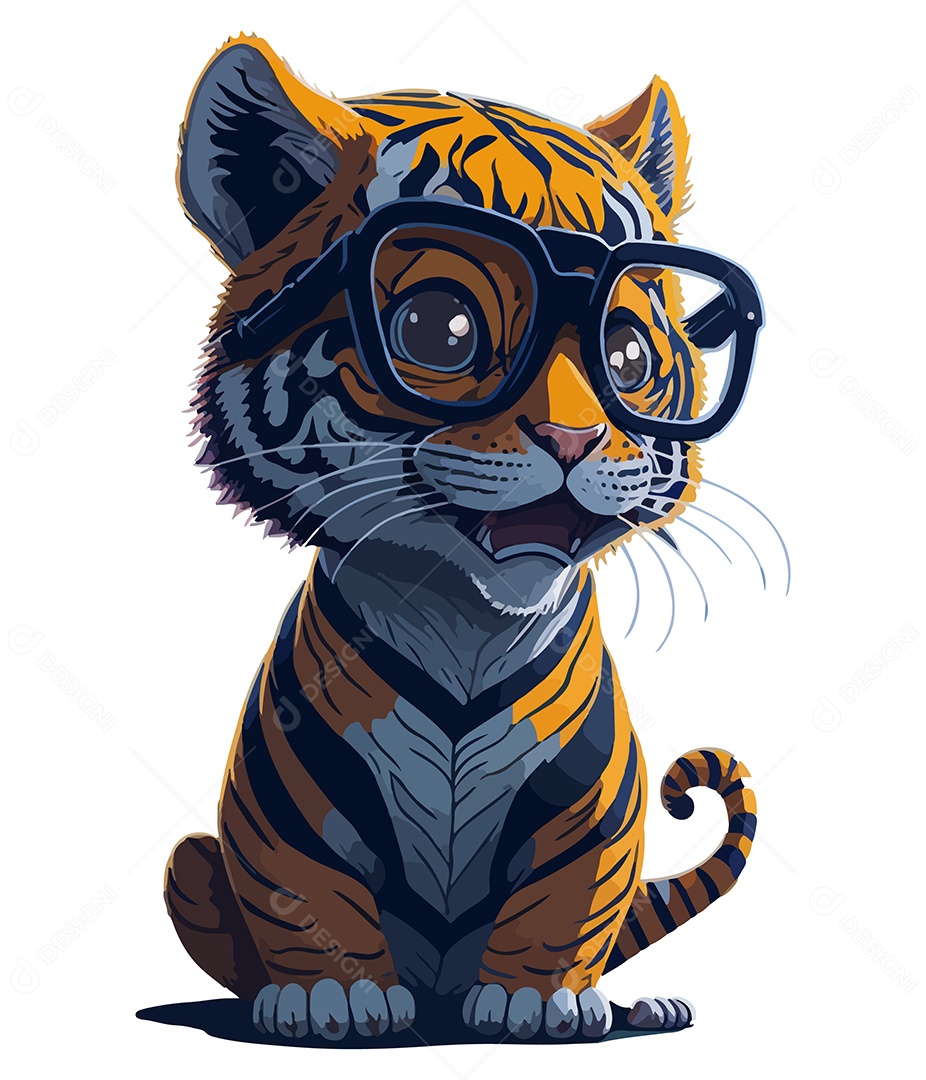 Ilustração 3D Tigre De Óculos EPS Editável