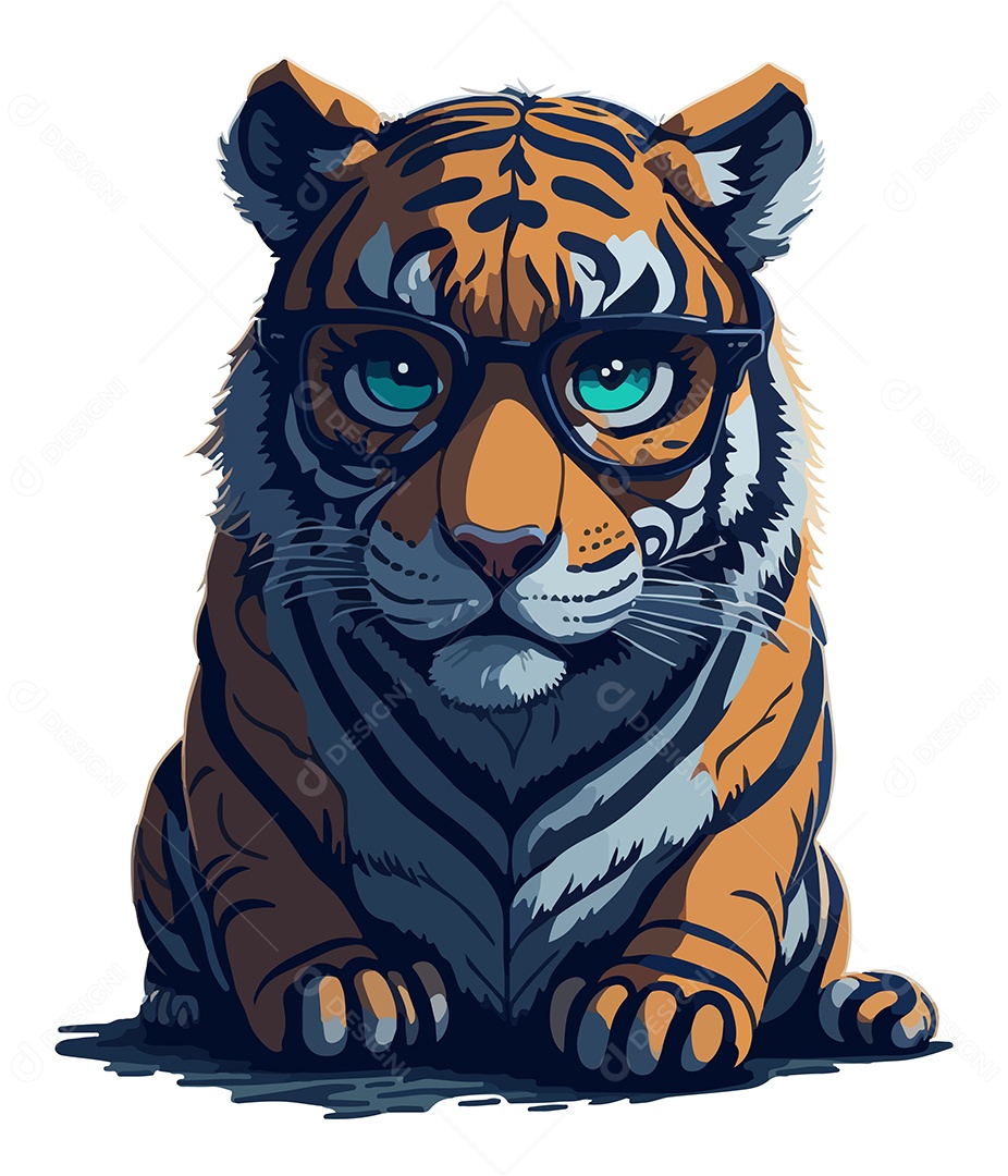 Ilustração 3D Tigre De Óculos EPS Editável