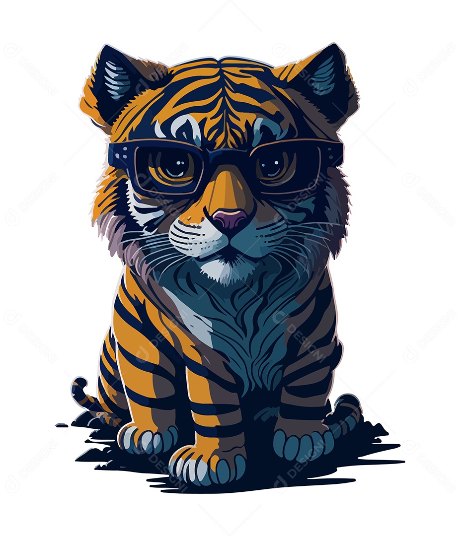 Ilustração 3D Tigre De Óculos EPS Editável