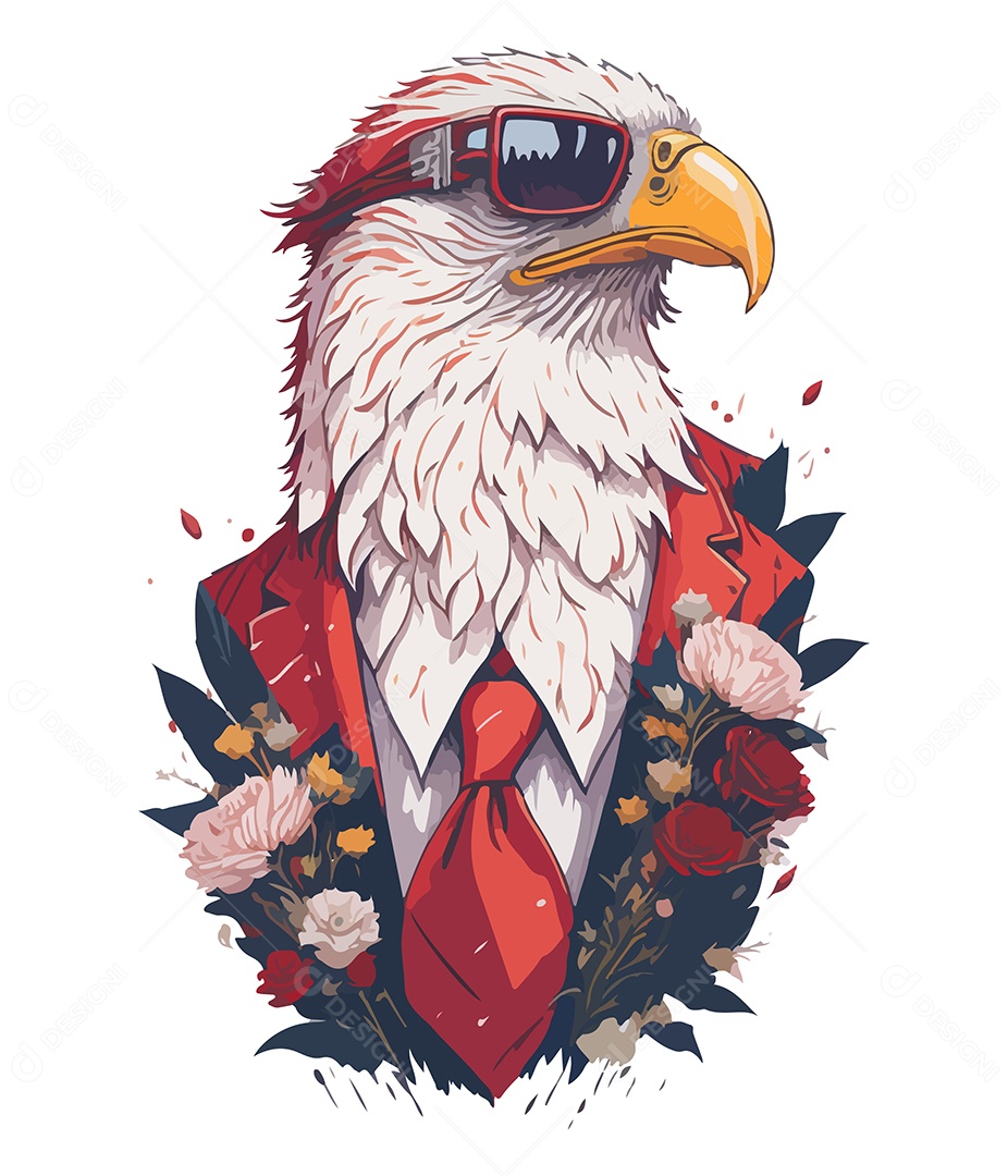 Ilustração 3D Águia De Óculos e Flores EPS Editável