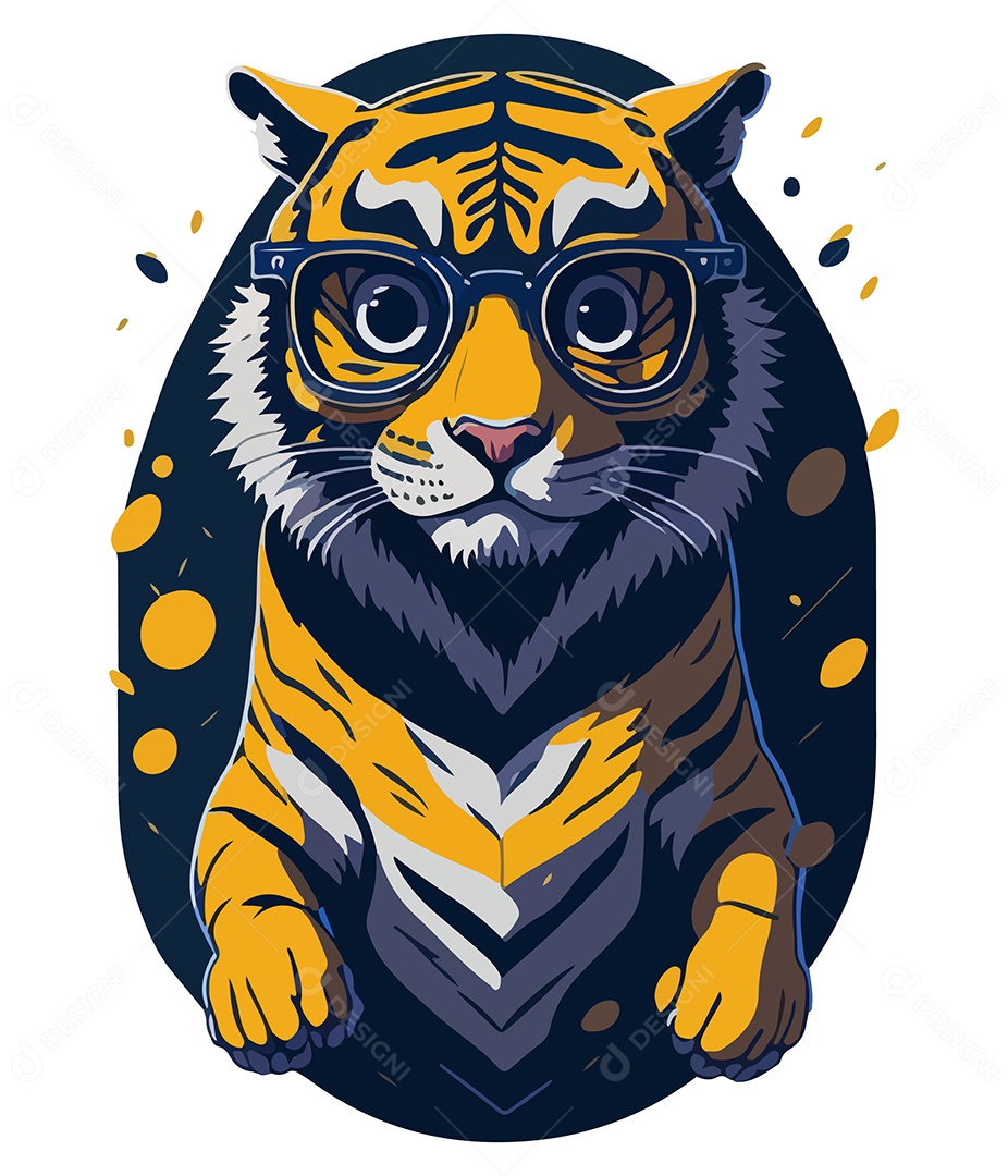 Ilustração 3D Tigre De Óculos EPS Editável