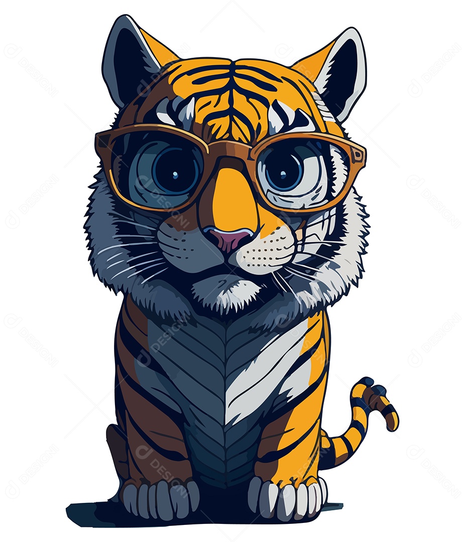 Ilustração 3D Tigre De Óculos EPS Editável