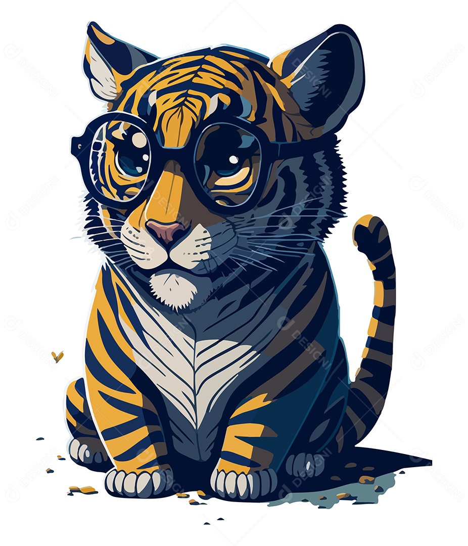 Ilustração 3D Tigre De Óculos EPS Editável