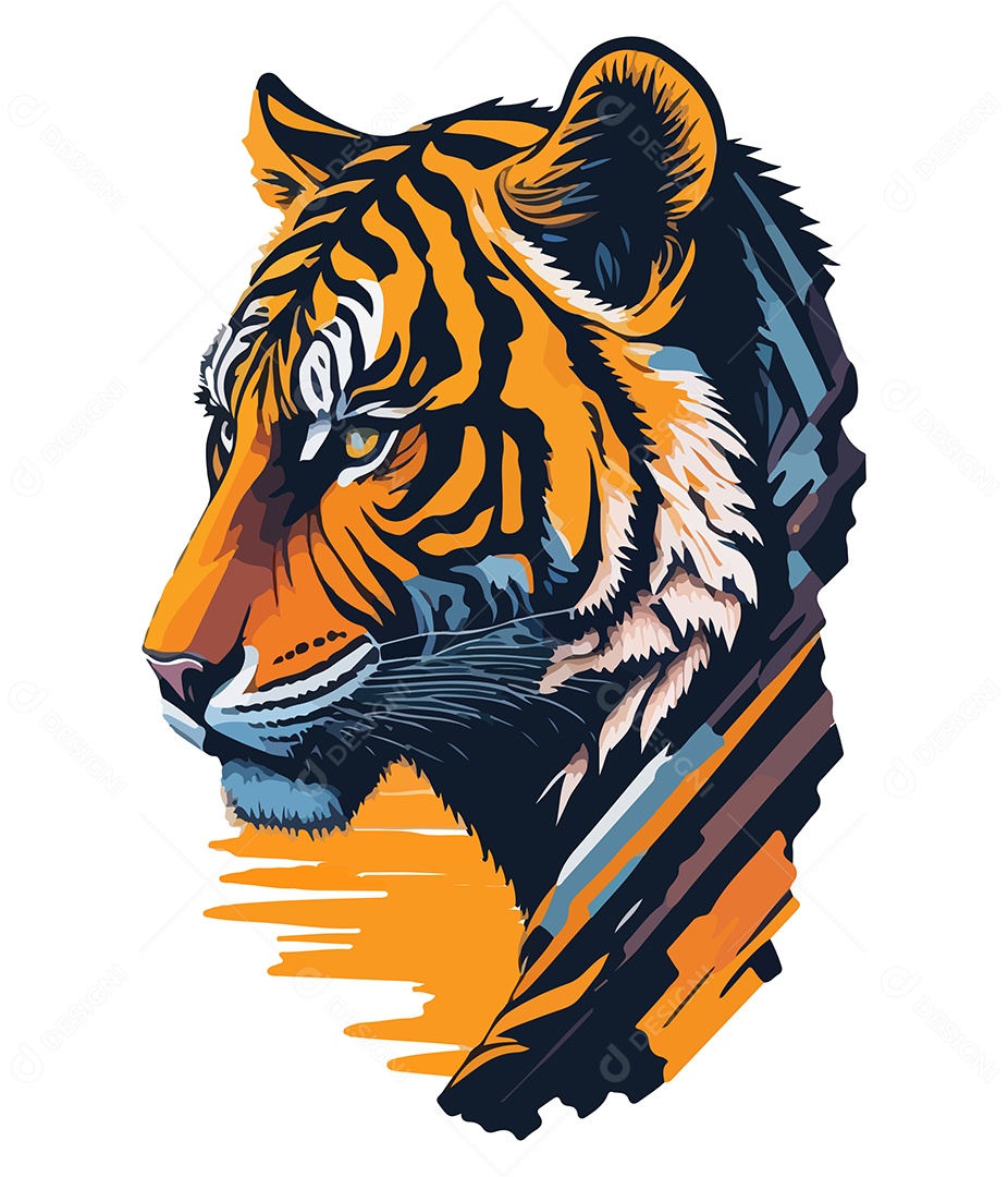 Ilustração 3D Tigre e Paisagem EPS Editável