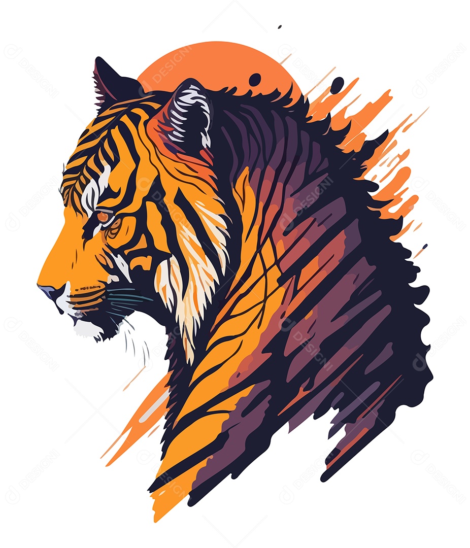 Ilustração 3D Tigre e Paisagem EPS Editável