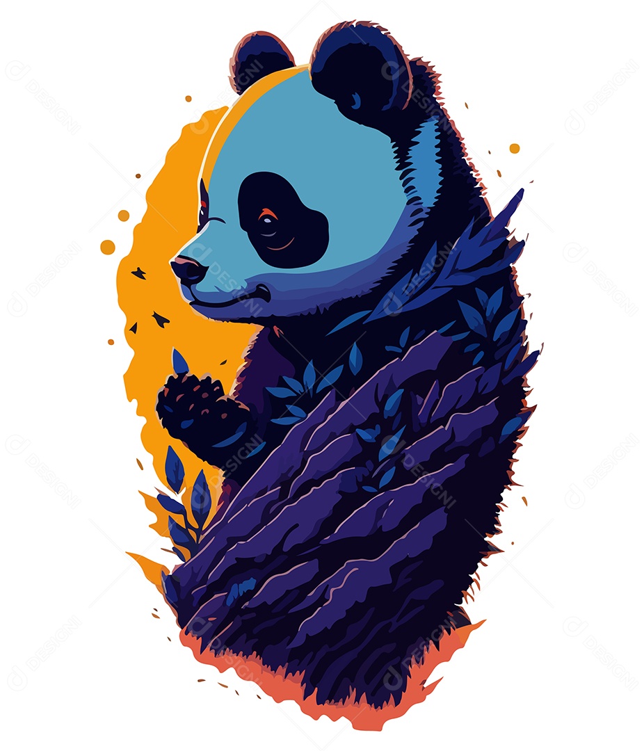 Ilustração 3D Urso Panda e Paisagem EPS Editável