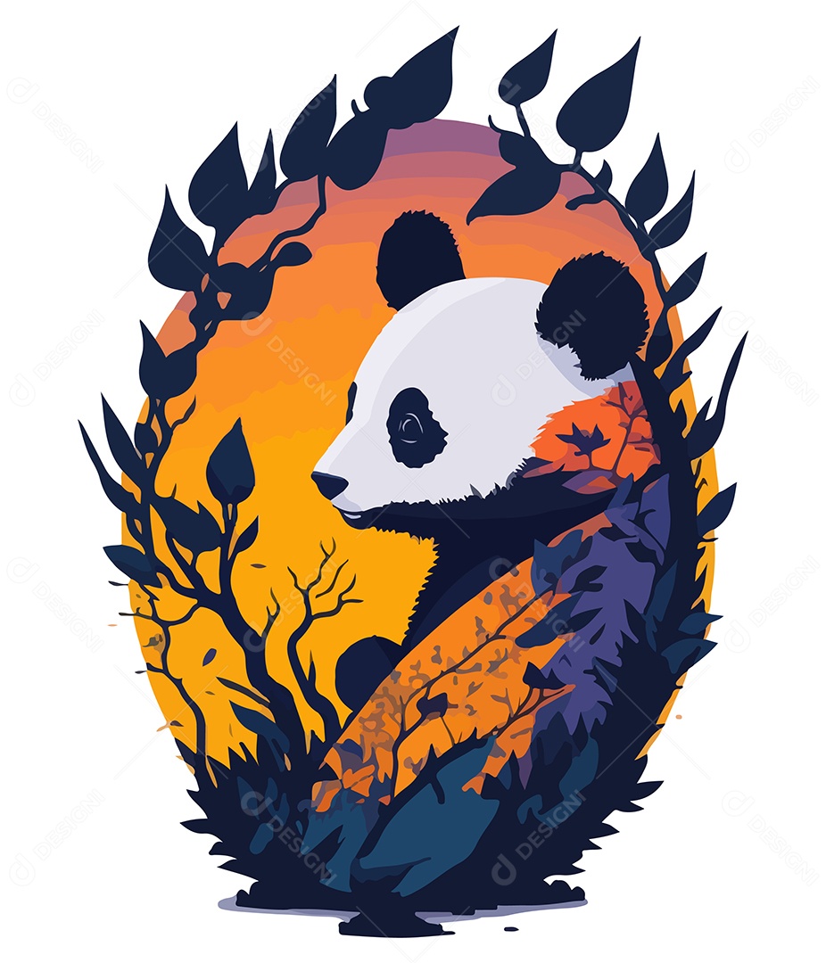 Ilustração 3D Urso Panda e Paisagem EPS Editável