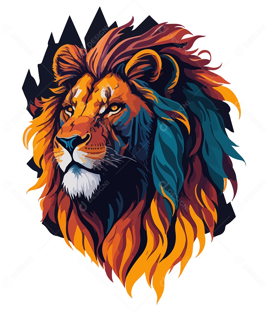 Ilustração 3D Leão e Paisagem EPS Editável