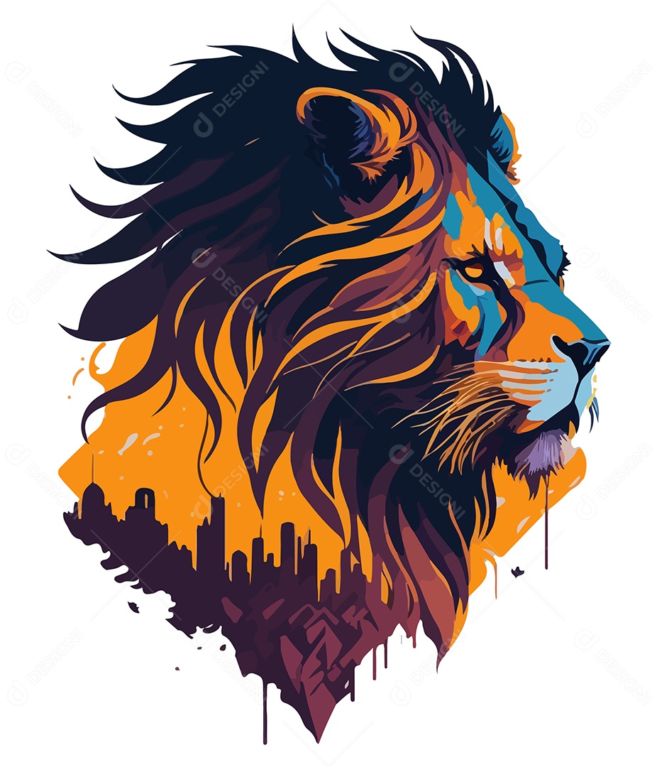 Ilustração 3D Leão e Paisagem EPS Editável