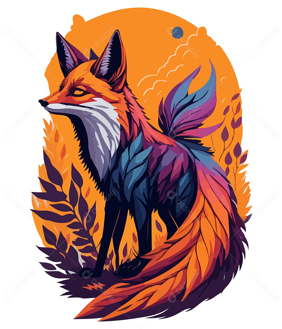 Ilustração 3D Raposa e Paisagem EPS Editável