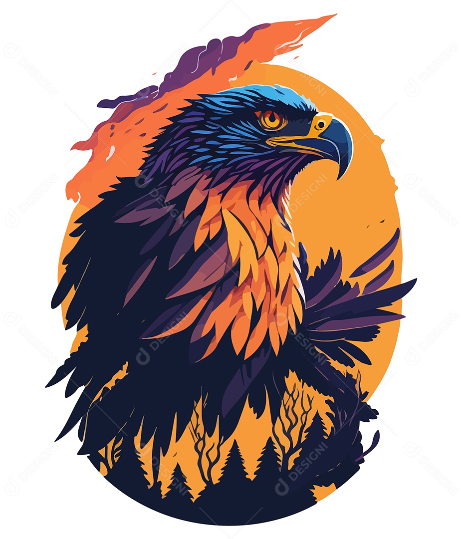 Ilustração 3D Águia e Paisagem EPS Editável