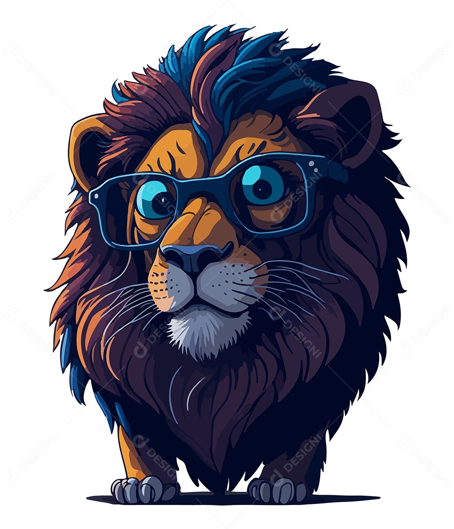 Ilustração 3D Leão Com Óculos EPS Editável