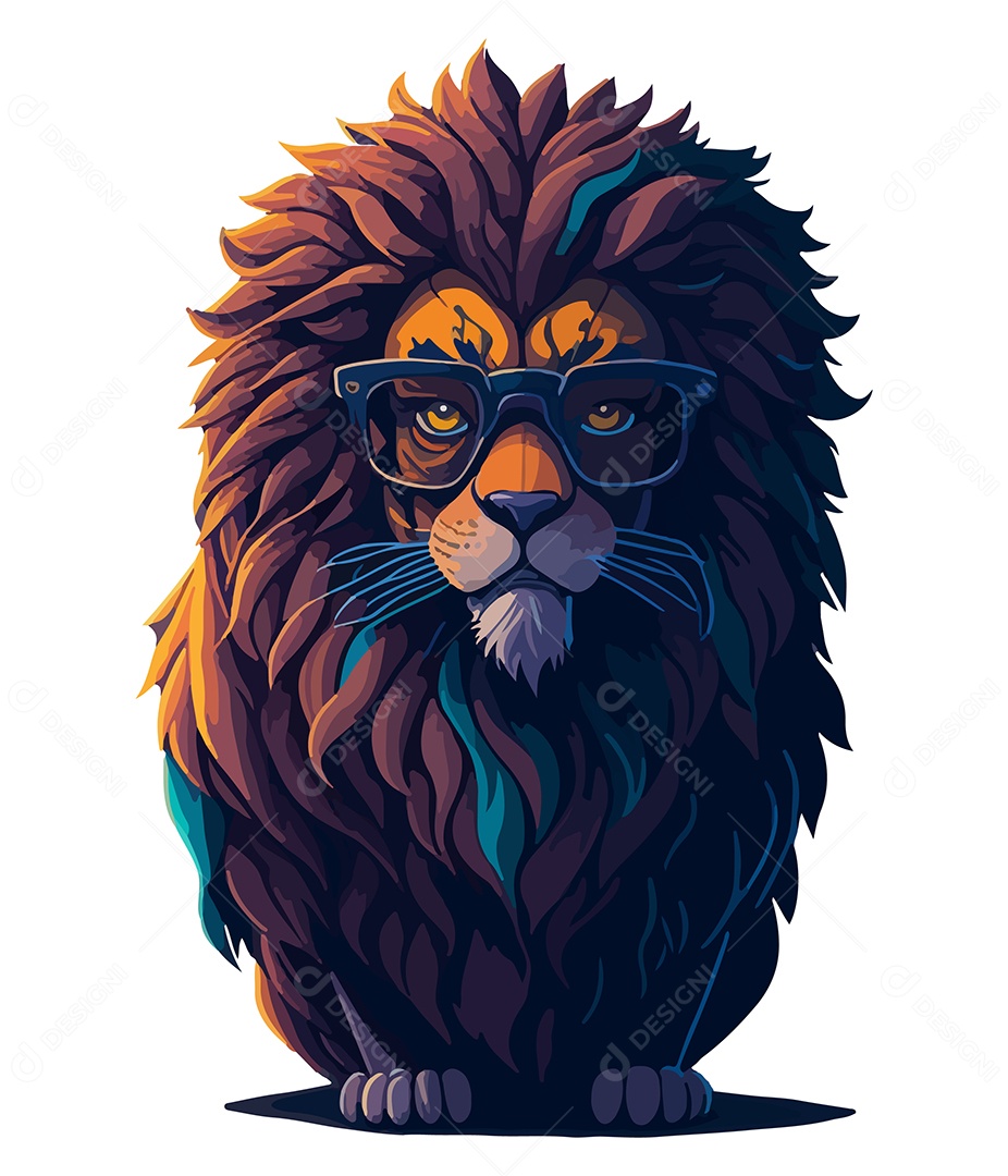 Ilustração 3D Leão Com Óculos EPS Editável