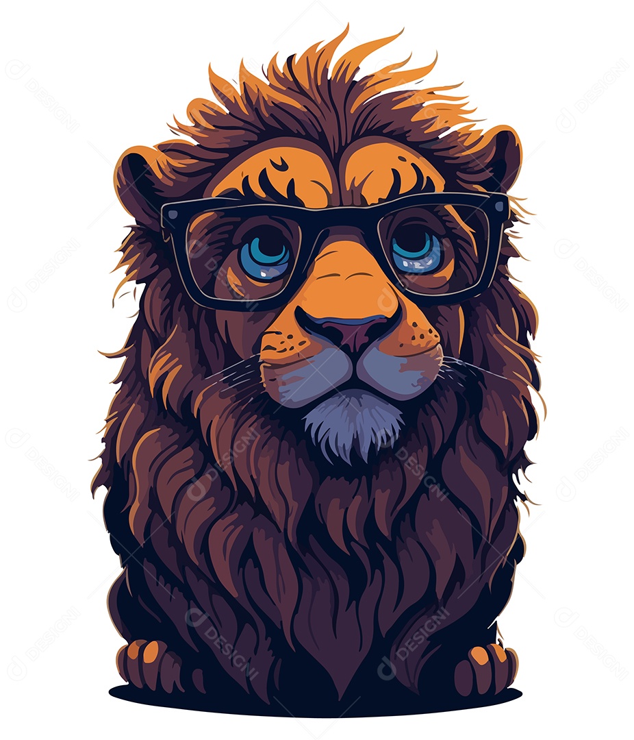 Ilustração 3D Leão Com Óculos EPS Editável