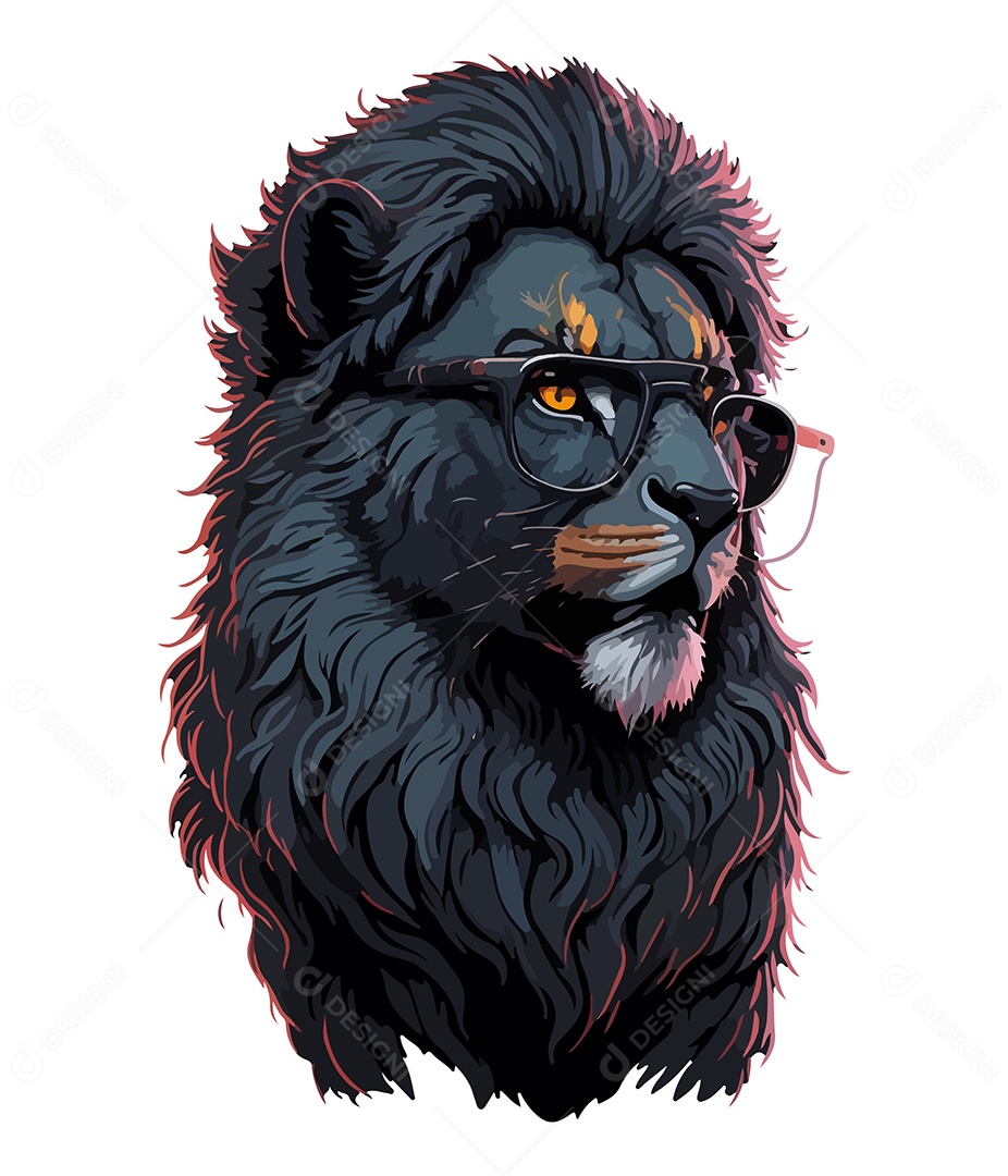 Ilustração 3D Leão Com Óculos EPS Editável