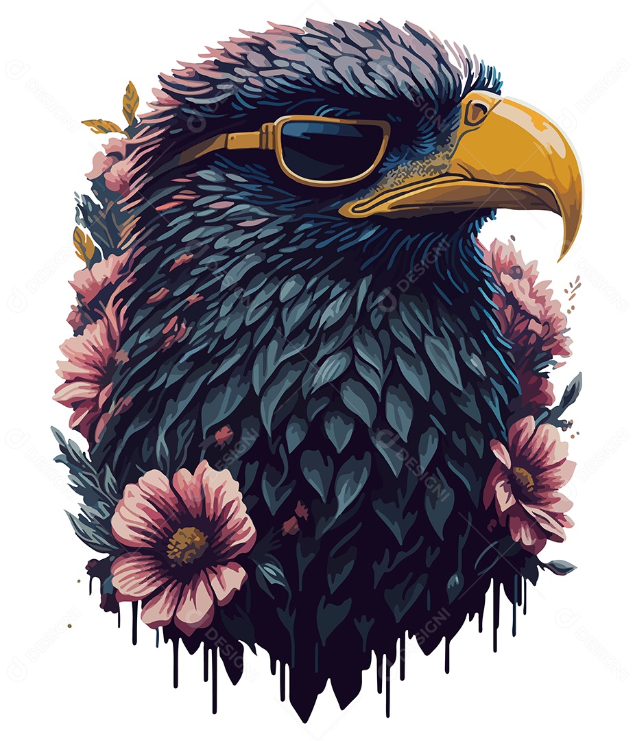 Ilustração 3D Águia Com Flores EPS Editável