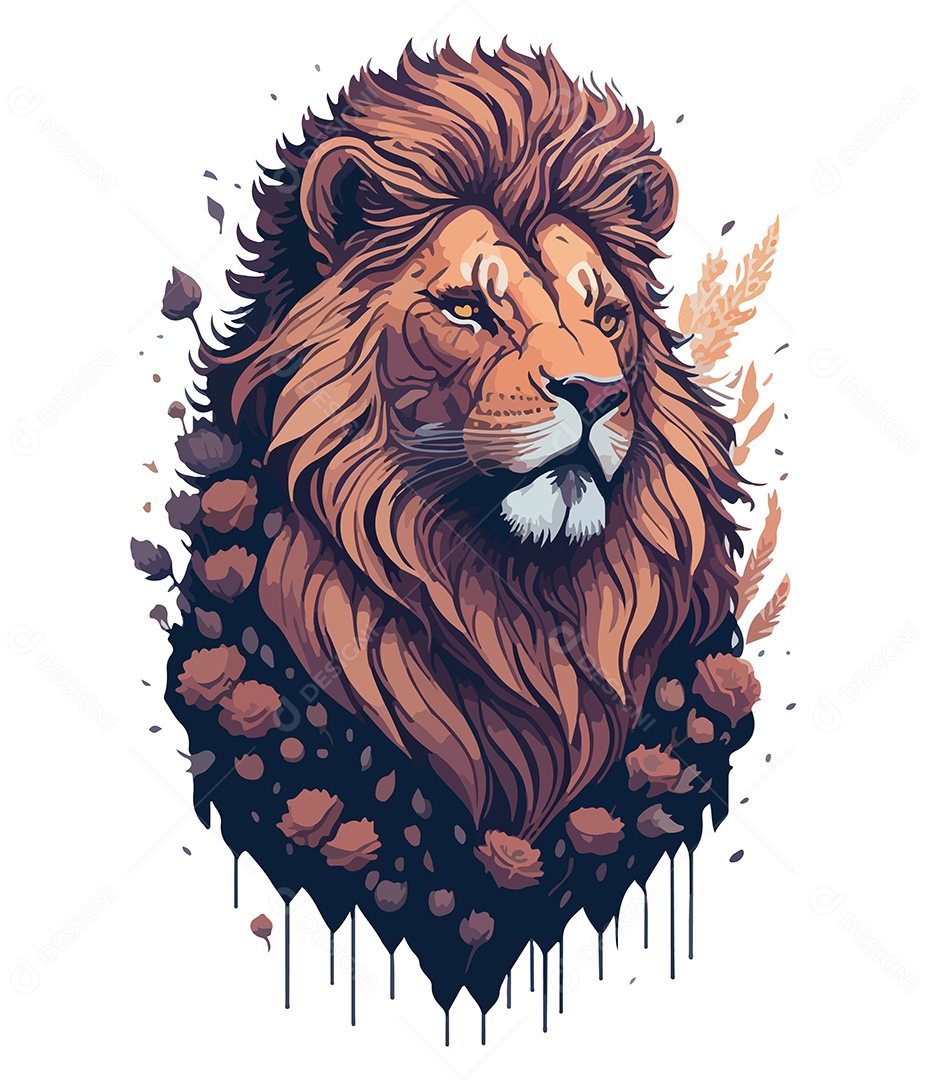 Ilustração 3D Leão Com Flores EPS Editável