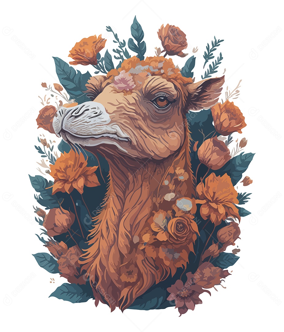 Ilustração 3D Camelo Com Flores EPS Editável