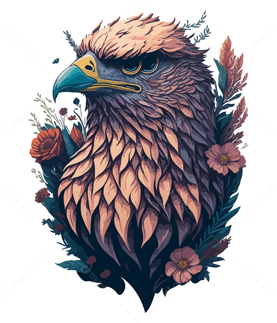 Ilustração 3D Águia Com Flores EPS Editável
