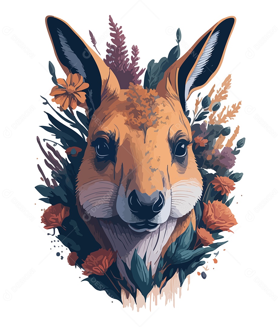 Ilustração 3D Coelho Com Flores EPS Editável